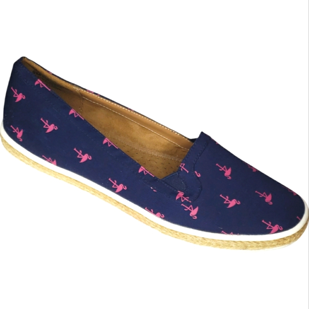 Aerosoles Flamingo Print Preppy Summer Sneaker Loafer Espadrille Vacation Flats